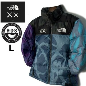 1円～!売切!【正規新品】THE NORTH FACE KAWS 1996 RETRO NUPTSE JACKET ダウンジャケット ヌプシ US限定 カウズ BTS(L)青 総柄 190122-238