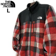 1円～!売切!【正規新品】THE NORTH FACE◆PRINTED LEO SWEATER フリース ジップアップジャケット US限定 日本未発売 厚手(L)赤 181024-55_画像1