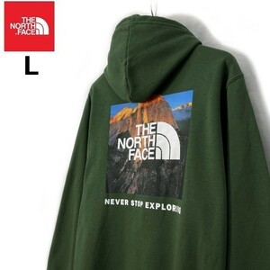 1円～!売切!【正規新品】THE NORTH FACE BOX NSE PULLOVER HOODIE パーカー US限定 バックプリント 裏起毛 キャンプ 登山(L)緑 181130-30