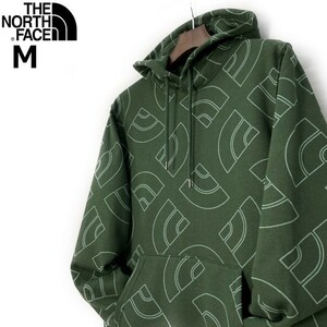 1円～!売切!【正規新品】THE NORTH FACE◆ALL OVER PRINT HOODIE パーカー US限定 裏起毛 ハーフドームロゴ 男女兼用(M)緑 総柄 181130-35