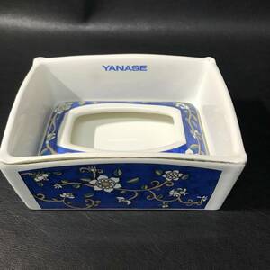 ZA48 YANASE ヤナセ ポケットティッシュケース 陶器製 花柄 青 ブルー