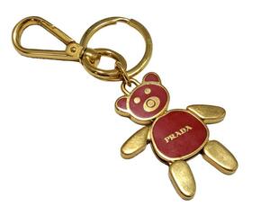  Prada Bear key holder .. key ring metal Gold red bag charm lady's men's PRADA [ used ]