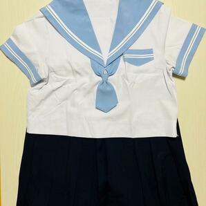 コスプレ用衣装☆上野芝中学校風デザインの可愛い水色襟の親子線セーラー服 超大きいサイズの画像1