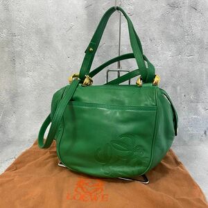 良品 LOEWE ロエベ ナッパレザー ハンドバッグ ショルダーバッグ グリーン