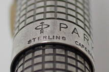 83557 PARKER STERLING CAP & BARREL USA パーカー ボールペン SILVER スターリングシルバー 格子柄 シズレ 筆記確認済み_画像4