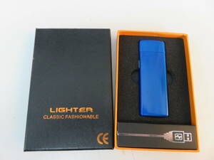 USB　充電式　プラズマ　ライター　両面着火　薄型　電子ライター　ブルー　電熱線　動作品　　LIGHTER　CLASSIC FASHIONABLE