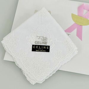 【未使用品】CELINE セリーヌ ハンカチ レース 刺繍 白 