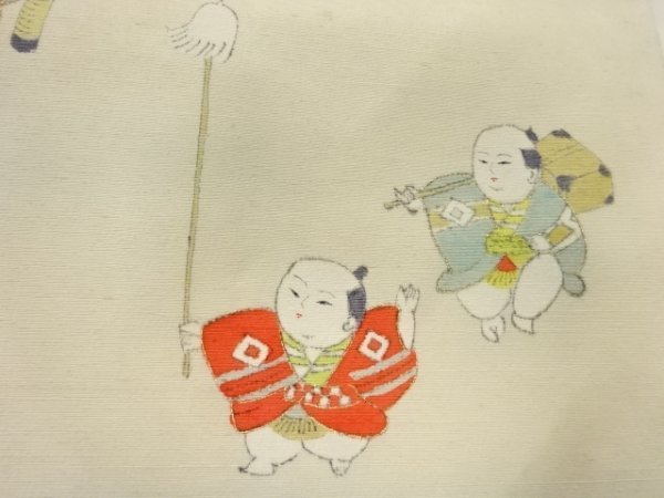 ys6948570; Sosou pongee tejido a mano pintado a mano patrón de muñeca del Palacio Imperial Nagoya obi [antiguo] [desgastado], kimono de mujer, kimono, antiguo, rehacer material