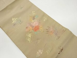 ys6932865; 宗sou 箔置き花々に鳥・松・流水模様刺繍名古屋帯【着】