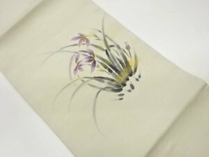 Art hand Auction ys6932981; Sosou Artist's handgewebte Pongee goldfarbenes handbemaltes Blumenmuster Nagoya Obi [trägt], Band, Nagoya-Obi, Maßgeschneidert