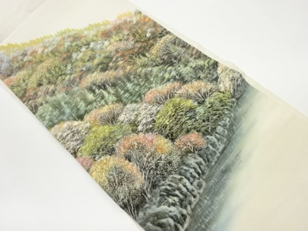 ys6933014 ; Sou Sou Oeuvre de l'artiste Shiose arbres peints à la main et motif de paysage Nagoya obi [portant], groupe, Nagoya-Obi, Prêt à l'emploi