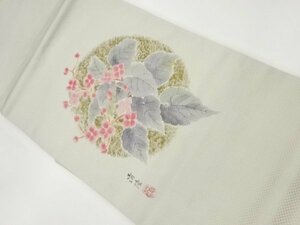 Art hand Auction ys6935366; Oeuvre de l'artiste Sou Sou, Écusson rond dessiné à la main avec motif floral et feuilles Nagoya obi [portant], groupe, Nagoya-Obi, Prêt à l'emploi