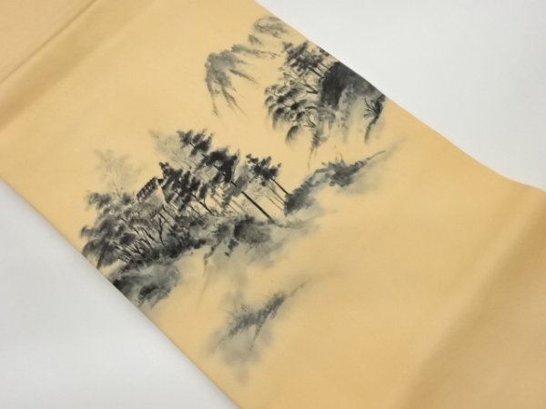 ys6935549; Sosou Artist Shiose 손으로 그린 산맥, 식물, 와 민가 풍경무늬 나고야 띠[착용], 밴드, 나고야 오비, 맞춤형
