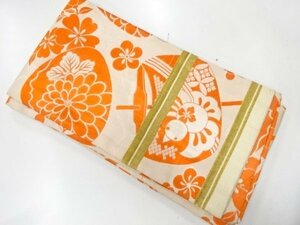 078502# 【1円～】アンティーク　糸巻きに花鳥模様織出し子供帯