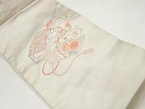 ys6939335; 宗sou 銀駒刺繍文箱に牡丹・梅模様名古屋帯【着】