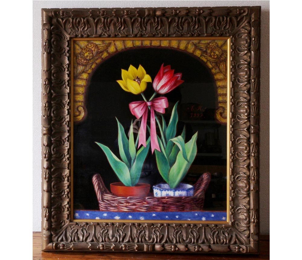 Etsuko Kimura, tulipanes, Naturaleza muerta, F10, Pintura al óleo, Pintado a mano, Firmado, Pintura abstracta, Auténtico [G440], Cuadro, Pintura al óleo, Naturaleza muerta