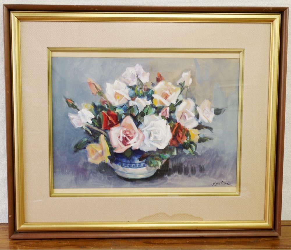 Y. Yoshida Rose Still Life 10-go Watercolor Hand-painted Signed Authentic [G444], Painting, watercolor, Still life