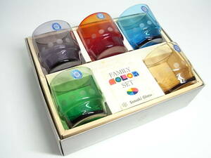  Showa Retro that time thing seal attaching Sasaki glass / SASAKI GLASS HAND CRAFT Family color set color glass Short size colorful 