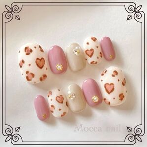 【329】ハートレオパード×アッシュパープル ネイルチップ