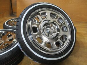 軽四 IRON HEAD デイトナ クロームメッキ ホイール ホワイトリボン タイヤ 新品 4本 15インチ 165/55R15 スペーシア キャンバス N-VAN ek