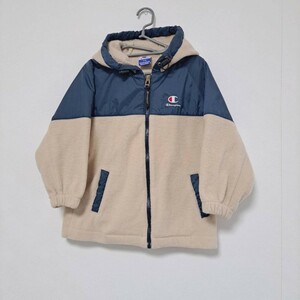 Champion チャンピオン キッズ フリースジャケット パーカー サイズ110 ベージュ×ネイビー 子供服 アウター 袖口ゴム 男の子【Y051】