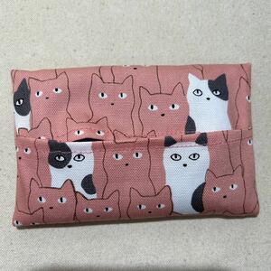 ティッシュ1個付/ポケットティッシュケース/ハンドメイド/猫いっぱいピンク1