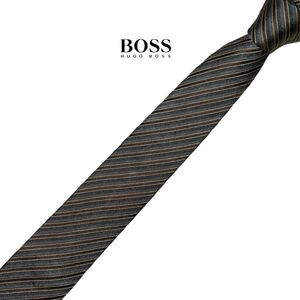 * narrow tie * HUGO BOSS high class necktie stripe pattern brown group Hugo Boss reji men taruUSED men's clothing accessories used t766