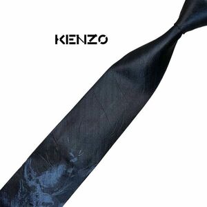 ★やや細め★ 高級ネクタイKENZO 総柄 ダークネイビー系 メンズ服飾小物 USED ケンゾー ネコポス可 中古 t787