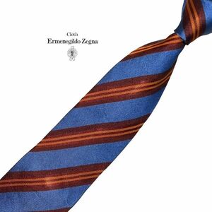 Ermenegildo Zegna 高級ネクタイ ストライプ柄 ブルー系×ブラウン系 エルメネジルドゼニア レジメンタル メンズ服飾小物 中古 t789