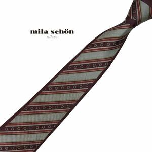 ★美品★やや細め★ mila schon ストライプ柄 ブラウン系 メンズ服飾小物 クリーニングタグ付 USED ミラショーン ネコポス可 中古 t708