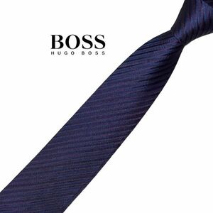 ★細め★ HUGO BOSS 高級ネクタイ ストライプ柄 パープル系 ヒューゴボス レジメンタル USED メンズ服飾小物 中古 t764