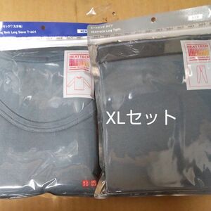 ユニクロ　ヒートテック　メンズ長袖Tシャツ、タイツセット　XLサイズ、ブルー