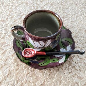 コーヒーカップ＆ ソーサー＆スプーンセット　皿　器　食器　手描き　コーヒーカップ