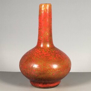 ◆古風堂◆中国・清 雍正年製 霽紅釉油錘瓶 極細工 古置物 古董品 古美術 古賞物