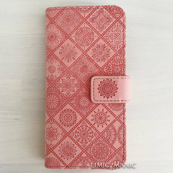 訳あり iPhone 7 8 SE (第2世代/第3世代) SE2 SE3 ケース スマホ 手帳型 カードケース ピンク pink エスニック風 曼荼羅模様 アイフォン
