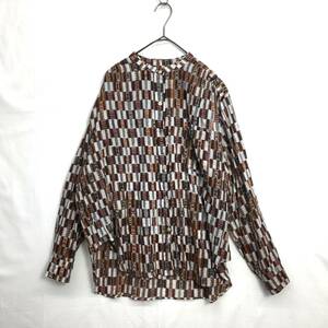 NZ791●ISABEL MARANT ETOILE 総柄 コットン シアー シャツ●40●ブラウン系 イザベルマランエトワール