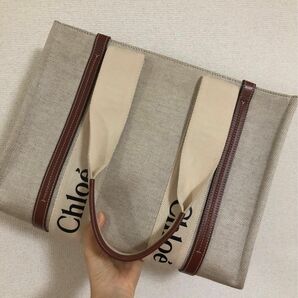 ChloeクロエWoodyミディアムトートバッグ　White&Brown