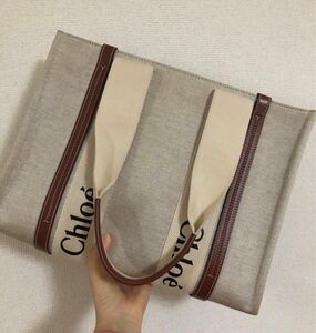 ChloeクロエWoodyミディアムトートバッグ　White&Brown