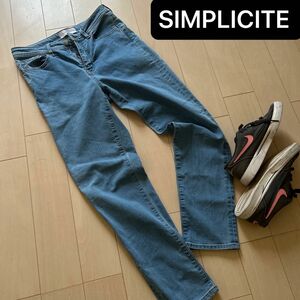 SIMPLICITE ストレッチデニム　レディースデニム パンツ チノパン ストレート コットン ワークパンツ　カジュアルパンツ