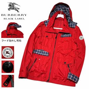 美品 バーバリーブラックレーベル ノバチェック ホース刺繍ワッペン 2WAY マウンテンパーカー ジャケット L ブルゾン BURBERRY BLACK LABEL