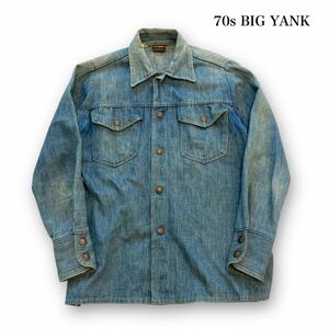 【BIG YANK】70s ビッグヤンク デニムシャツ ヴィンテージ USA古着 インディゴ カッパースナップボタン 70年代 黒タグ ボタンダウンシャツ