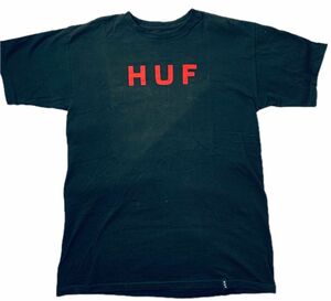 米国ブランド HUF ハフ 半袖 Tシャツ 定番オリジナルロゴ 黒 赤ロゴ コットン100% Mサイズ