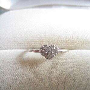 [SAMU]素敵！！きらきら輝き天然ダイヤモンド0.11ct ハート k10WG指輪★美品!の画像1