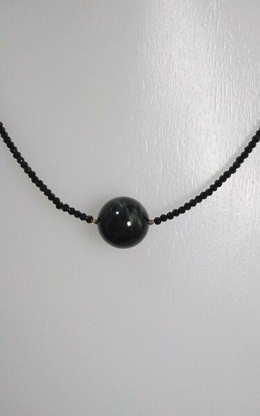 SV925天然石(ブラックラブラドライト/ブラックスピネル)デザインネックレス！14mm珠。