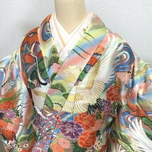 〇色打掛 金糸 鶴 牡丹 菊 結婚式 ブライダル お色直し〇美品 402z23_画像8