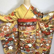 〇振袖 地紋 金駒刺繍 金彩 桜 菊 御所車 成人式 結婚式〇美品 402z35_画像7