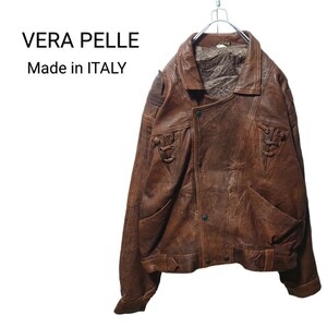 【VERA PELLE】イタリア製 ラムレザー ライダースジャケット S-395