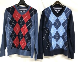 TOMMY HILFIGER トミーヒルフィガー ニット トップス 長袖 セーター アーガイル 2枚 メンズ D0205-14