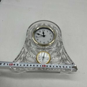 HOYA ホヤガラス 動作品 置き時計 クリスタルガラス 水晶時計 温度計付き YY0132-77の画像6