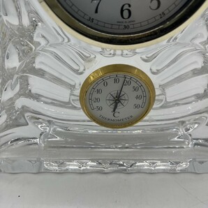 HOYA ホヤガラス 動作品 置き時計 クリスタルガラス 水晶時計 温度計付き YY0132-77の画像3